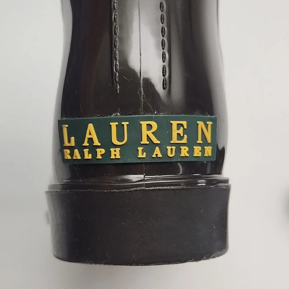 Ralph Lauren Rubber Boot Tally-Bo-Rai Rain Ankle Women Sz 11 Brown Green Shoe